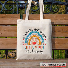 Personalized Teacher Tote Bag Little Minds With Rainbow Art