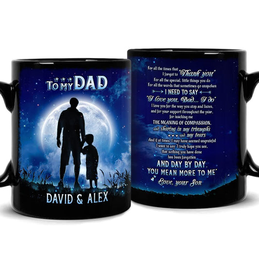 Personalized To My Dad Mug Dad And Son Under Moonlight