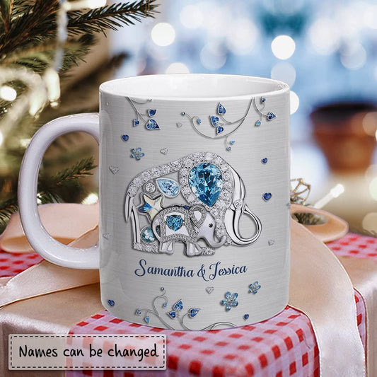 Personalized To My Mom Mug Mother And Daughter Elephant