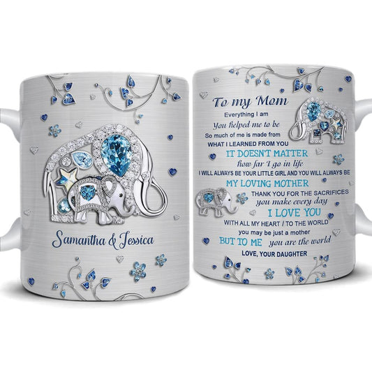 Personalized To My Mom Mug Mother And Daughter Elephant