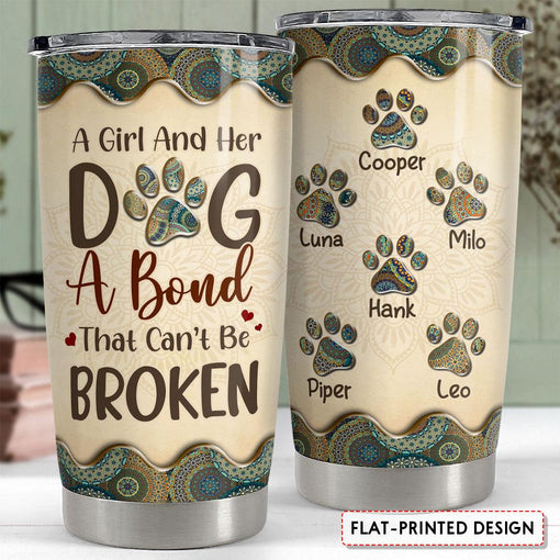 Personalized Tumbler For Dog Mom With Custom Dog Name Mandala Drawing