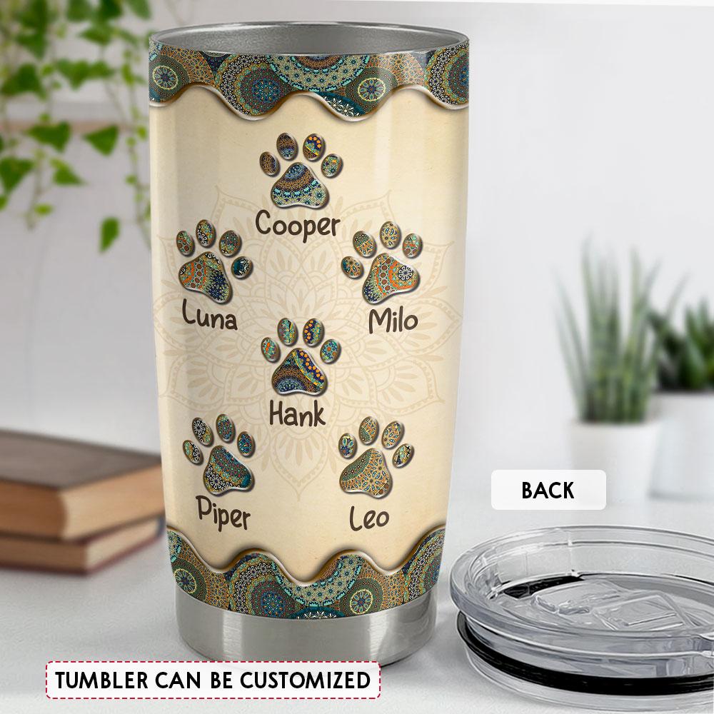 Personalized Tumbler For Dog Mom With Custom Dog Name Mandala Drawing