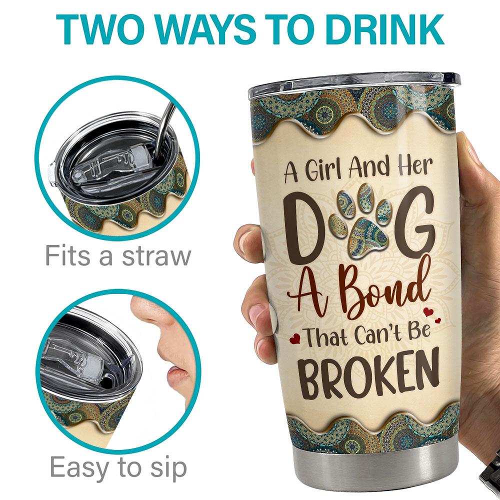 Personalized Tumbler For Dog Mom With Custom Dog Name Mandala Drawing