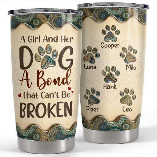 Personalized Tumbler For Dog Mom With Custom Dog Name Mandala Drawing