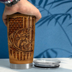 Personalized Tumbler For Fishing Lover Wood Drawing