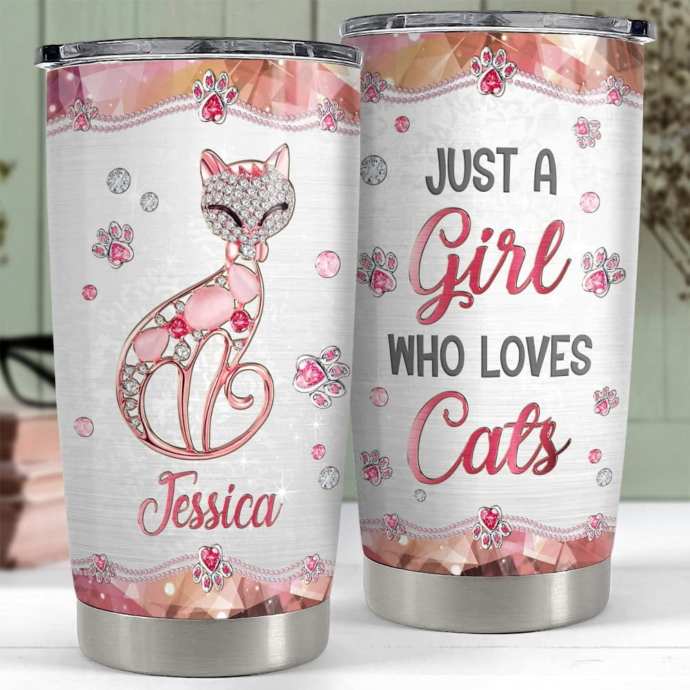 Personalized Tumbler Just A Girl Who Loves Cats Jewelry Style Gift