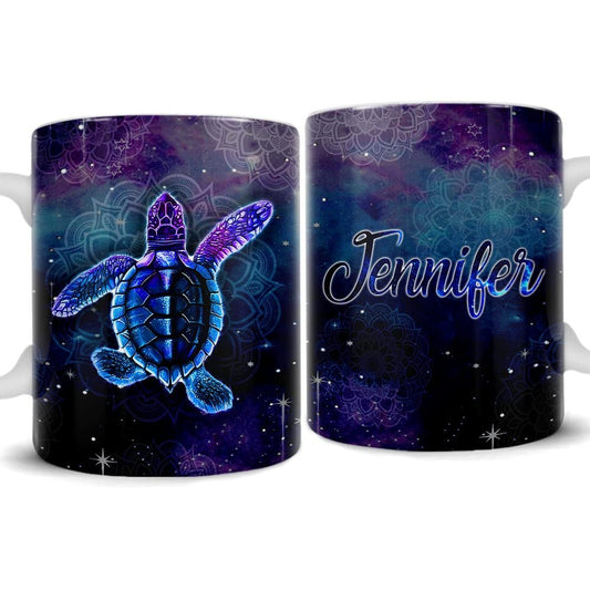 Personalized Turtle Mug Galaxy Mandala Pattern