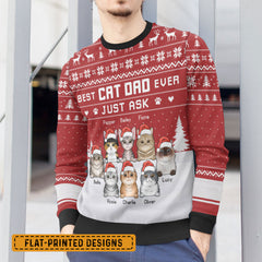 Personalized Ugly Christmas Sweatshirt Best Cat Dad