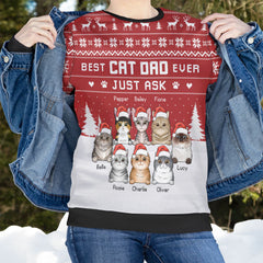 Personalized Ugly Christmas Sweatshirt Best Cat Dad
