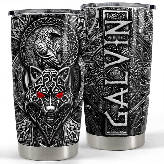 Personalized Viking Tumbler Wolf And Raven Animal Lover Best Gift