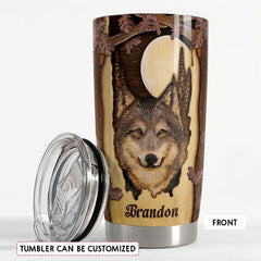 Personalized Wolf Tumbler Wood Drawing Style