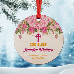Personalized Wood Baby Baptized Ornament First Christmas