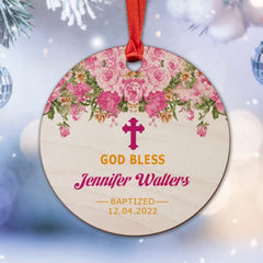Personalized Wood Baby Baptized Ornament First Christmas