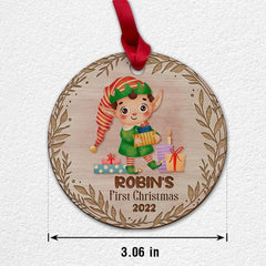 Personalized Wood Baby Boy First Christmas Ornament Gnome Xmas