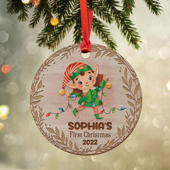 Personalized Wood Baby Girl First Christmas Ornament Gnome Xmas