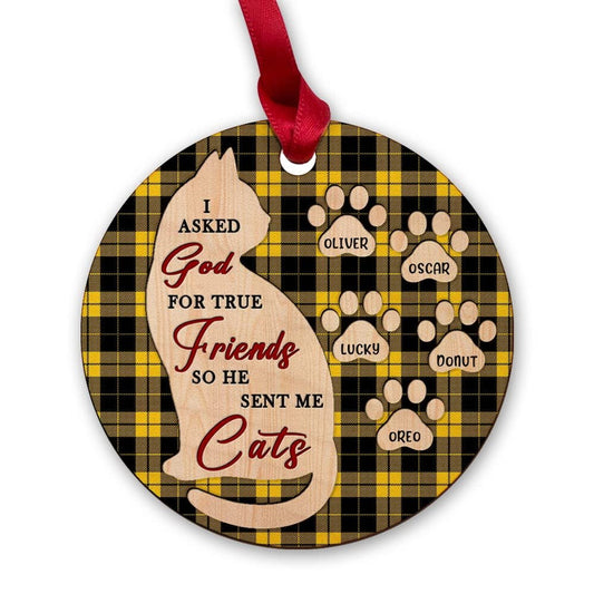 Personalized Wood Cat Christmas Ornament Paw Prints
