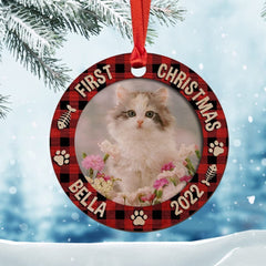 Personalized Wood Cat Ornament First Christmas