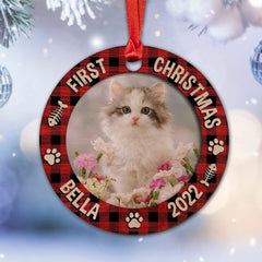 Personalized Wood Cat Ornament First Christmas