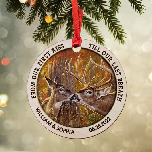 Personalized Wood Deer Ornament Christmas Couple Gift
