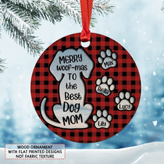 Personalized Wood Dog Mom Ornament Christmas Gift With Pawprint
