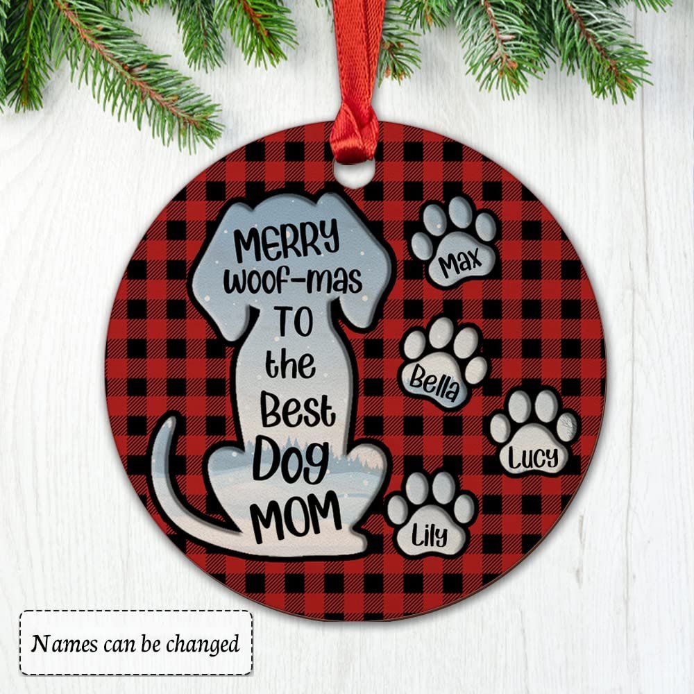 Personalized Wood Dog Mom Ornament Christmas Gift With Pawprint