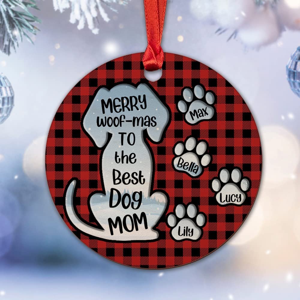 Personalized Wood Dog Mom Ornament Christmas Gift With Pawprint
