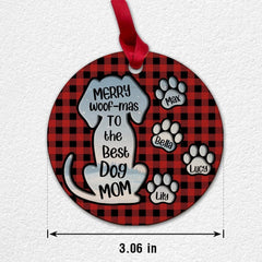 Personalized Wood Dog Mom Ornament Christmas Gift With Pawprint