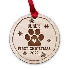 Personalized Wood Ornament Baby's Dog Paw First Christmas