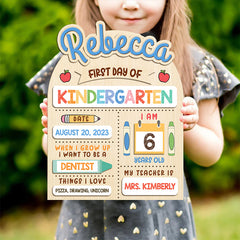 Personalized Wooden School Sign First Day Of Kindergarten Colorful