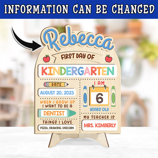 Personalized Wooden School Sign First Day Of Kindergarten Colorful