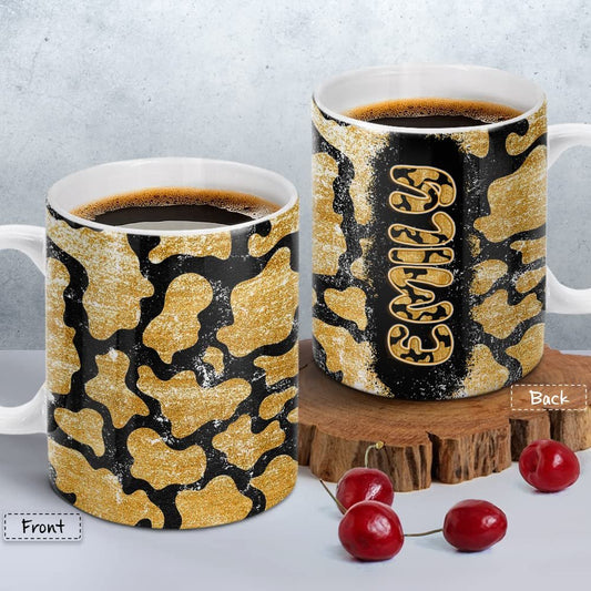 Personalized Yellow Cowhide Mug Customize With Name