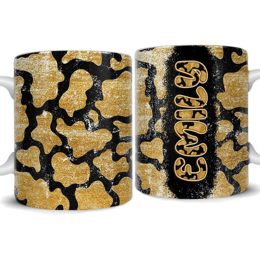 Personalized Yellow Cowhide Mug Customize With Name