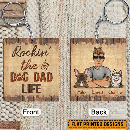 Rocking The Dog Dad Life Personalized Keychain