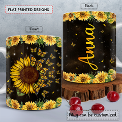 Personalized Sunflower Mug Custom Name Butterflies