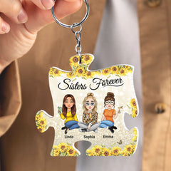 Sister Forever Puzzle Piece Shaped Sunflower Personalized Keychain