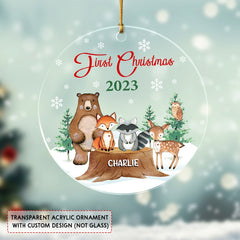 Woodland Animals Baby First Christmas Personalized Ornament