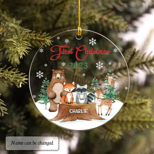 Woodland Animals Baby First Christmas Personalized Ornament