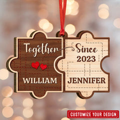 You And Me Puzzle Piece Wood Pair Personalized Ornament