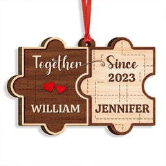 You And Me Puzzle Piece Wood Pair Personalized Ornament