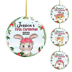 Personalized Acrylic Animal Ornament Baby's First Christmas