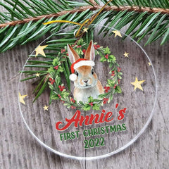 Personalized Acrylic Baby's First Ornament Xmas Lovely Bunny
