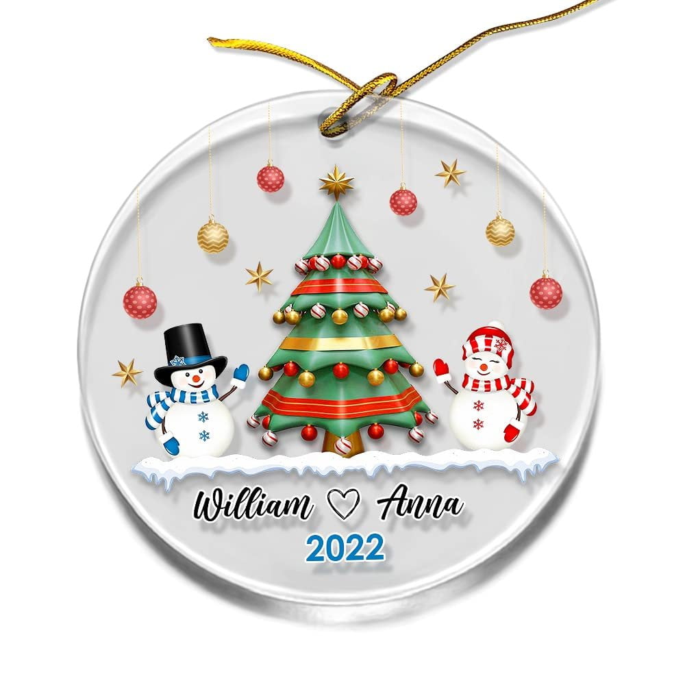 Personalized Acrylic Couple Ornament Pine Tree Snowmans