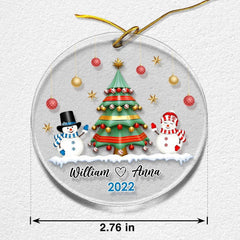 Personalized Acrylic Couple Ornament Pine Tree Snowmans