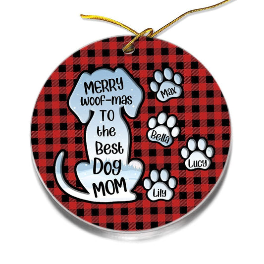 Personalized Acrylic Dog Mom Ornament With Pawprints