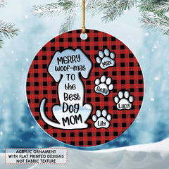 Personalized Acrylic Dog Mom Ornament With Pawprints