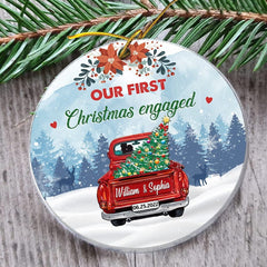 Personalized Acrylic First Xmas Engaged Ornament Red Truck