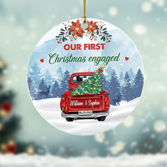 Personalized Acrylic First Xmas Engaged Ornament Red Truck