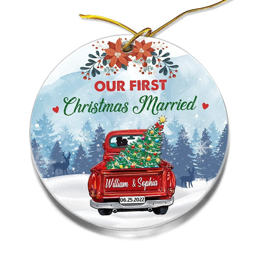 Personalized Acrylic First Xmas Ornament Red Truck