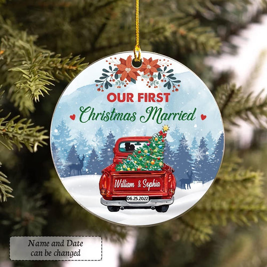 Personalized Acrylic First Xmas Ornament Red Truck