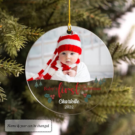 Personalized Acrylic Ornament Baby's Boy First Christmas Tree